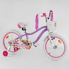 Велосипед двоколісний Corso Sweety SW-18366, 18 дюймів, для дівчаток, з кошиком, дзвіночком, ручним гальмом, фіолетовий