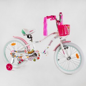 Велосипед двоколісний Corso Sweety SW-18677, 18 дюймів, для дівчаток, з кошиком, дзвіночком, ручним гальмом, білий