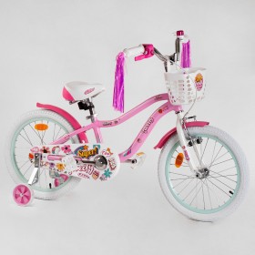 Велосипед двоколісний Corso Sweety SW-16092, 16 дюймів, для дівчаток, з кошиком, дзвіночком, ручним гальмом, рожевий