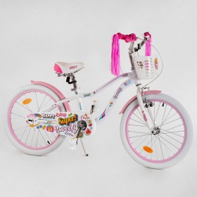 Велосипед двоколісний Corso Sweety SW-20450, 20 дюймів, для дівчаток, з кошиком, дзвіночком, ручним гальмом, біло-рожевий