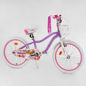 Велосипед двоколісний Corso Sweety SW-20714, 20 дюймів, для дівчаток, з кошиком, дзвіночком, ручним гальмом, фіолетовий