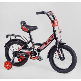 Велосипед двоколісний дитячий Corso Maxis 14 дюймів, для хлопчиків, складання 75% M14710, з дзвінком, чорний