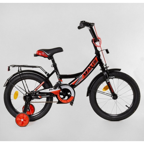 Велосипед двоколісний дитячий Corso Maxis 16 дюймів, для хлопчиків, складання 75% M16324, з дзвінком, чорний