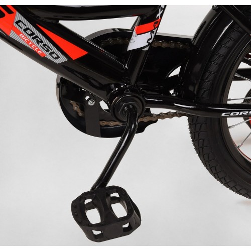 Велосипед двоколісний дитячий Corso Maxis 16 дюймів, для хлопчиків, складання 75% M16324, з дзвінком, чорний