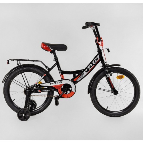 Велосипед двоколісний дитячий Corso Maxis 18 дюймів, для хлопчиків, складання 75% M18201, з дзвінком, чорний