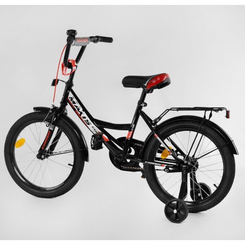 Велосипед двоколісний дитячий Corso Maxis 18 дюймів, для хлопчиків, складання 75% M18201, з дзвінком, чорний