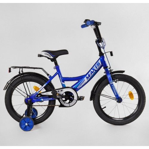 Велосипед двоколісний дитячий Corso Maxis 16 дюймів, для хлопчиків, складання 75% M16374, з дзвінком, синій