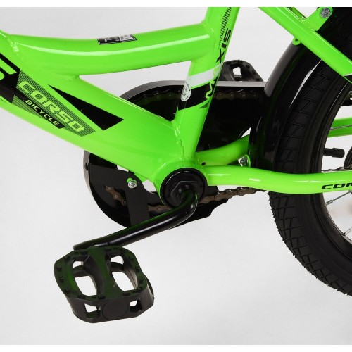 Велосипед двоколісний дитячий Corso Maxis 16 дюймів, для хлопчиків, складання 75% M16244, з дзвінком, зелений