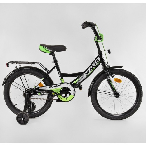 Велосипед двоколісний дитячий Corso Maxis 18 дюймів, для хлопчиків, складання 75% M18199, з дзвінком, зелений