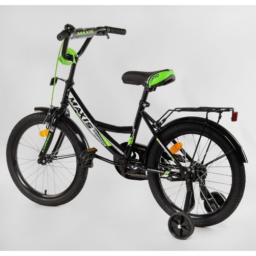 Велосипед двоколісний дитячий Corso Maxis 18 дюймів, для хлопчиків, складання 75% M18199, з дзвінком, зелений