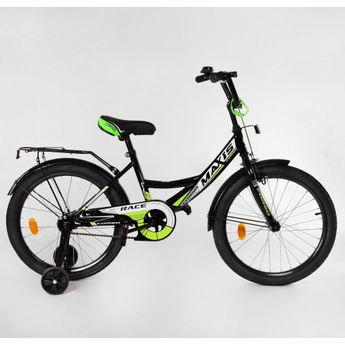 Велосипед двоколісний дитячий Corso Maxis 20 дюймів, для хлопчиків, складання 75% M20430, з дзвінком, зелений