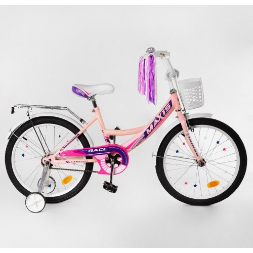 Велосипед двоколісний дитячий Corso Maxis 20 дюймів, для дівчаток, складання 75%, M20760, з кошиком, ліловий