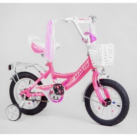Велосипед двоколісний дитячий Corso Maxis 12 дюймів, для дівчаток, складання 75%, M12934, з кошиком, рожевий