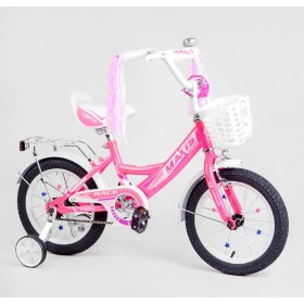 Велосипед двоколісний дитячий Corso Maxis 14 дюймів, для дівчаток, складання 75%, M14799, з кошиком, рожевий