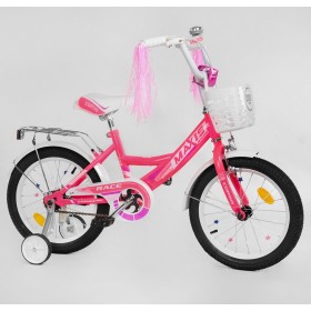 Велосипед двоколісний дитячий Corso Maxis 16 дюймів, для дівчаток, складання 75%, M16387, з кошиком, рожевий