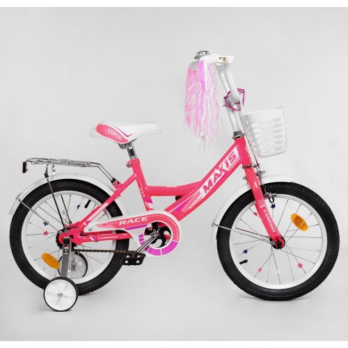 Велосипед двоколісний дитячий Corso Maxis 16 дюймів, для дівчаток, складання 75%, M16387, з кошиком, рожевий