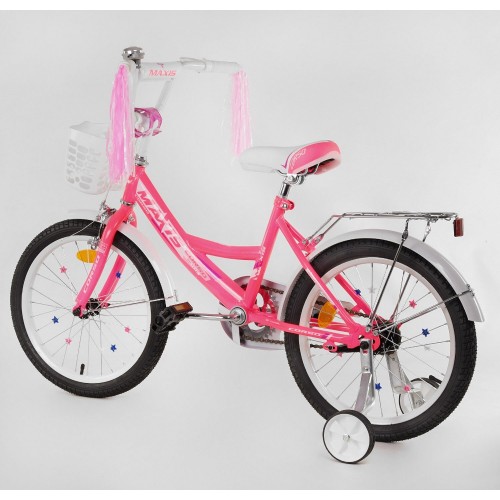 Велосипед двоколісний дитячий Corso Maxis 18 дюймів, для дівчаток, складання 75%, M18506, з кошиком, рожевий