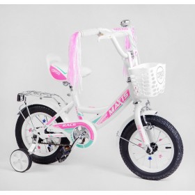 Велосипед двоколісний дитячий Corso Maxis 12 дюймів, для дівчаток, складання 75%, M12801, з кошиком, білий