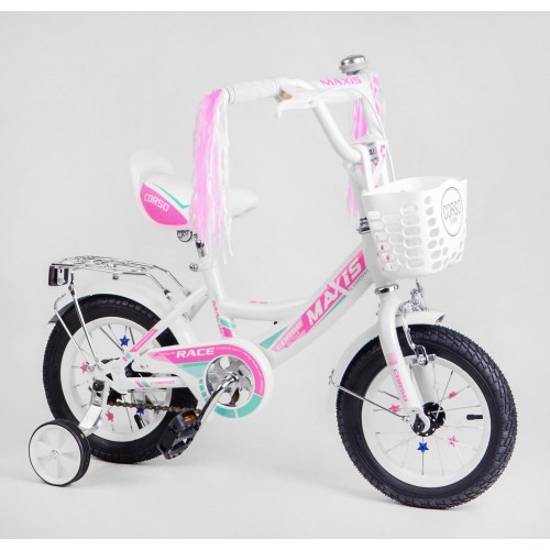 Велосипед двоколісний дитячий Corso Maxis 12 дюймів, для дівчаток, складання 75%, M12801, з кошиком, білий