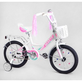 Велосипед двоколісний дитячий Corso Maxis 14 дюймів, для дівчаток, складання 75%, M14017, з кошиком, білий