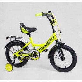 Велосипед двоколісний дитячий Corso Maxis 14 дюймів, для хлопчиків, складання 75% M14505, з дзвінком, жовтий