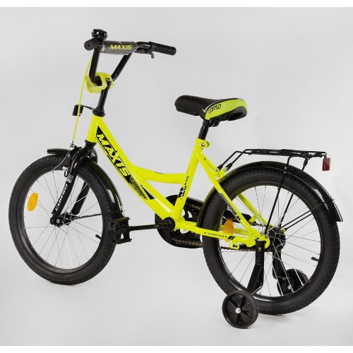 Велосипед двоколісний дитячий Corso Maxis 18 дюймів, для хлопчиків, складання 75% M18302, з дзвінком, жовтий