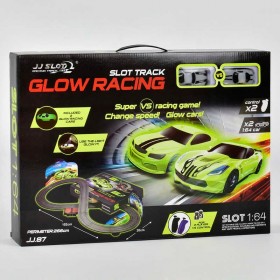 Автотрек Glowing Racing JJ 87-2,  2 неоновые машинки на р/у, 2 пульта, черный