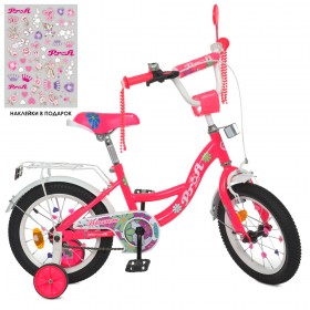 Велосипед дитячий двоколісний Profi Blossom NEON, 12 дюймів, з дзвіночком, дзеркалом, для дівчинки, малиновий