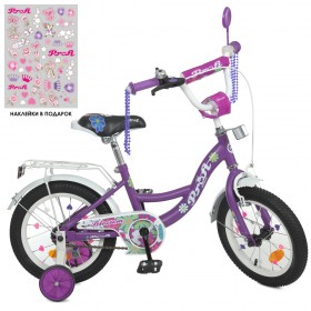 Велосипед дитячий двоколісний Profi Blossom NEON, 14 дюймів, з дзвіночком, дзеркалом, для дівчинки, бузковий
