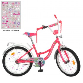 Велосипед дитячий двоколісний Profi Blossom NEON, 20 дюймів, з дзвіночком, дзеркалом, для дівчинки, малиновий