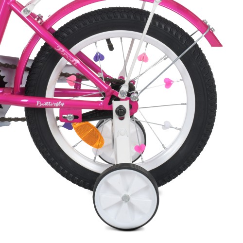 Велосипед двоколісний Profi Butterfly, 14 дюймів, збірка 75%, з дзеркалом, ліхтариком, кошиком, фуксія