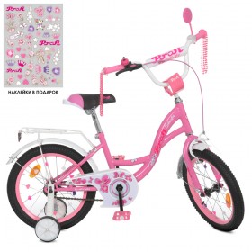 Велосипед двоколісний Profi Butterfly, 16 дюймів, для дівчинки, з дзеркалом, ліхтариком, дзвіночком, рожевий