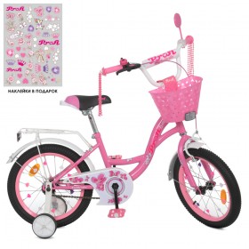 Велосипед двоколісний Profi Butterfly, 16 дюймів, збірка 75%, з дзеркалом, ліхтариком, кошиком, рожевий