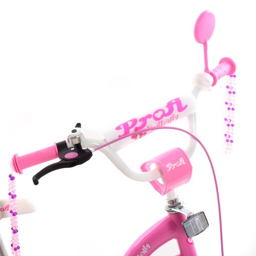 Велосипед двоколісний Profi Butterfly, 16 дюймів, для дівчинки, з дзеркалом, ліхтариком, дзвіночком, рожевий