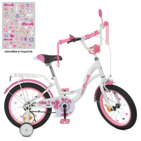 Велосипед двоколісний Profi Butterfly, 16 дюймів, для дівчинки, з дзеркалом, ліхтариком, дзвіночком, білий