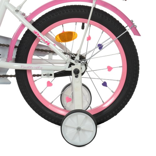 Велосипед двоколісний Profi Butterfly, 16 дюймів, для дівчинки, з дзеркалом, ліхтариком, дзвіночком, білий