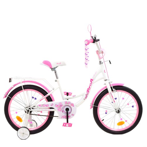 Велосипед двоколісний Profi Butterfly, 18 дюймів, для дівчинки, з дзеркалом, ліхтариком, дзвіночком, білий