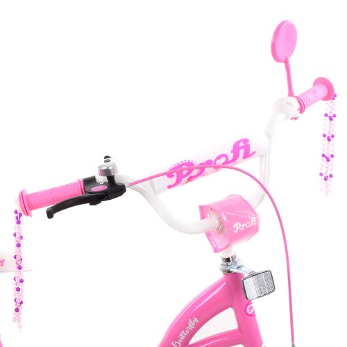 Велосипед двоколісний Profi Butterfly, 20 дюймів, збірка 75%, з дзеркалом, ліхтариком, кошиком, рожевий