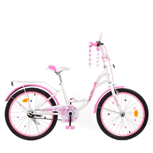 Велосипед двоколісний Profi Butterfly, 20 дюймів, збірка 75%, з дзеркалом, ліхтариком, кошиком, білий