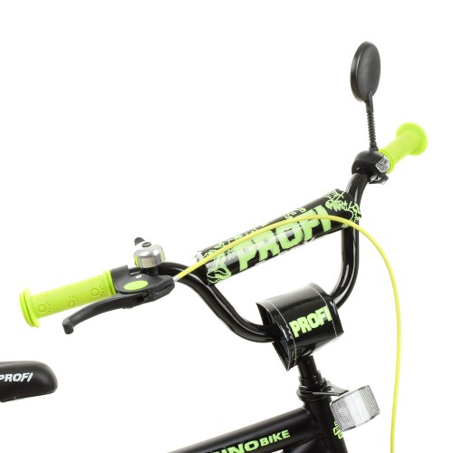 Велосипед двоколісний Profi Dino, SKD75 18 дюймів, з дзвіночком, ліхтариком, Y1871, чорно-зелений