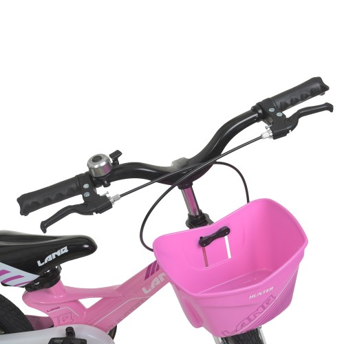 Велосипед дитячий двоколісний LANQ Hunter, 14 дюймів, магнієва рама, з кошиком, рожевий