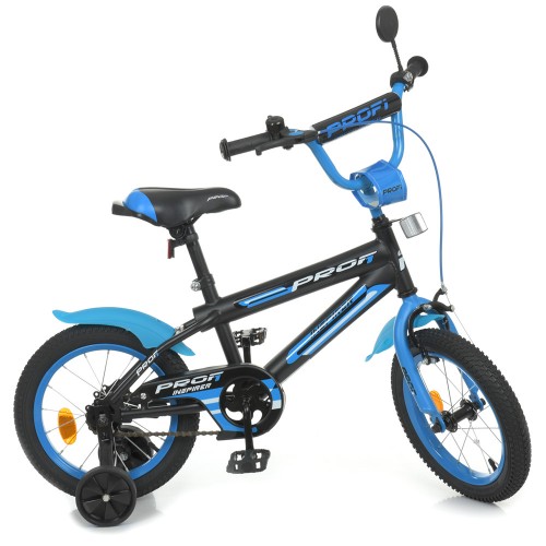 Велосипед двухколесный Profi Inspirer, 14 дюймов, матовый, со звоночком, зеркалом, фонариком, сборка 75%, черно-синий
