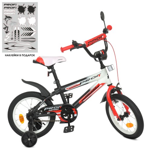 Велосипед двухколесный Profi Inspirer, 14 дюймов, матовый, со звоночком, зеркалом, фонариком, сборка 75%, бело-красный