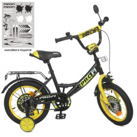 Велосипед двоколісний Profi Original boy 14", Y1443, з ліхтариком, дзеркалом, черно-жовтий