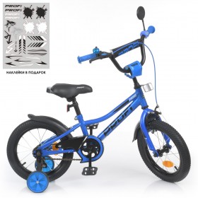 Велосипед дитячий двоколісний Profi Prime, 14 дюймів, з дзвіночком, ліхтариком, дзеркалом, збірка 75%, синій