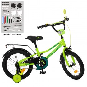Велосипед дитячий двоколісний Profi Prime, 16 дюймів, з дзвіночком, ліхтариком, дзеркалом, салатовий