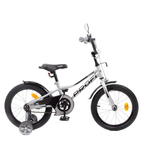 Велосипед дитячий двоколісний Profi Prime, 16 дюймів, з дзвіночком, ліхтариком, дзеркалом, збірка 75%, металлік