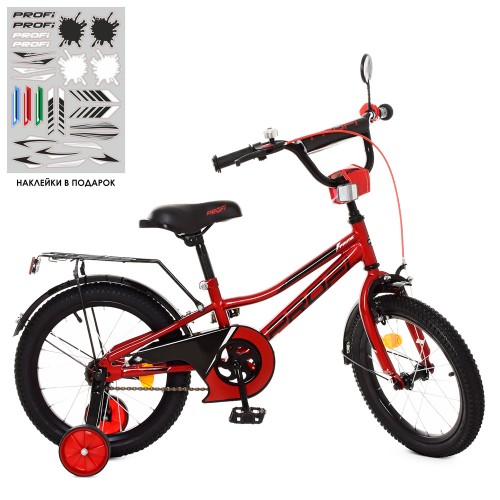 Велосипед дитячий двоколісний Profi Prime, 16 дюймів, з дзвіночком, ліхтариком, дзеркалом, червоний