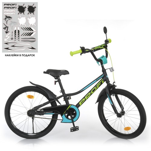 Велосипед детский двухколесный Profi Prime, 20 дюймов, со звоночком, фонариком, зеркалом, сборка 75%, черный