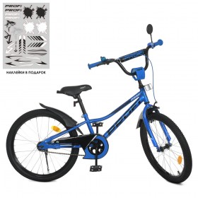 Велосипед дитячий двоколісний Profi Prime, 20 дюймів, з дзвіночком, ліхтариком, дзеркалом, збірка 75%, синій